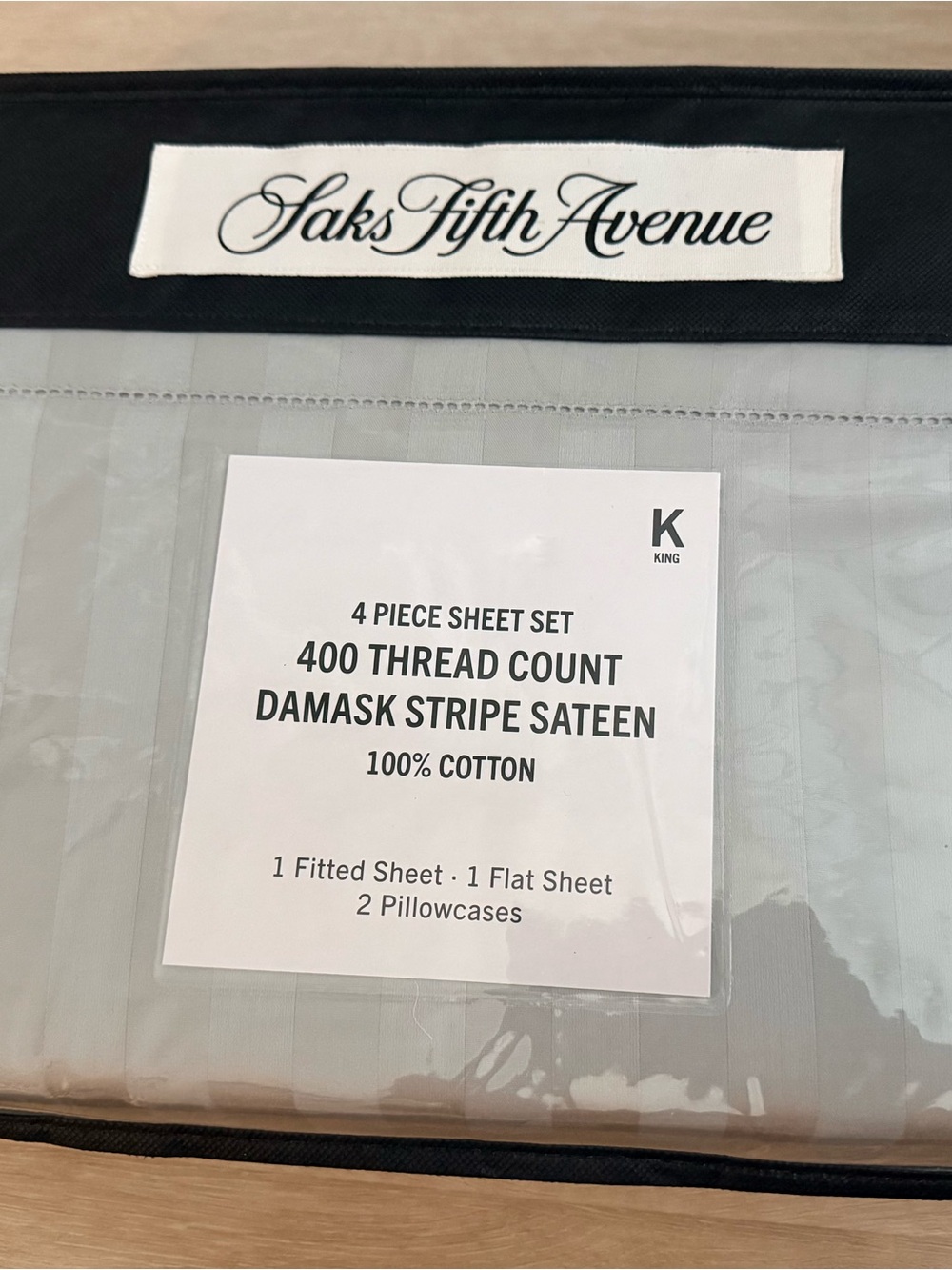 Saks Fifth Avenue KING Sheet Set Grey 4 pc Flat/Fitted/2 Pillowcases 400 TC